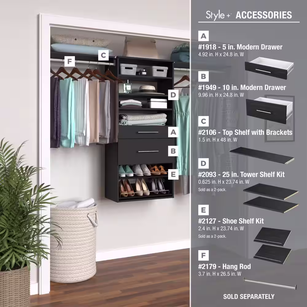 ClosetMaid Style+ 25 in. W Noir Hanging Wood Closet Tower