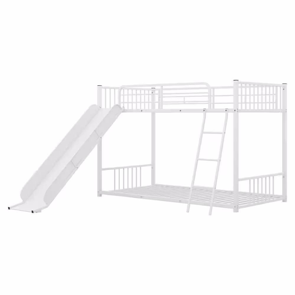 Harper & Bright Designs White Twin over Metal Bunk Bed with Slide