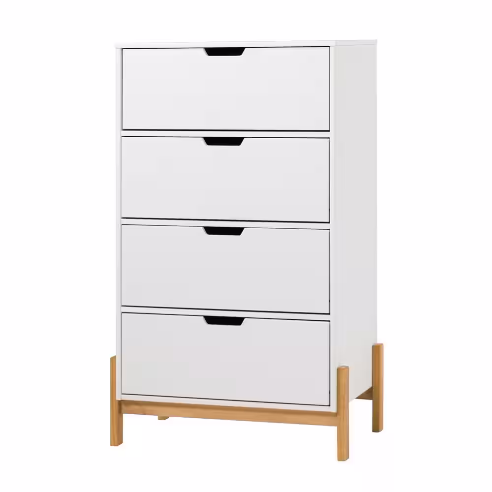 Welwick Designs 4-Drawer White Wood Modern Chest of Drawers with Contrasting Legs