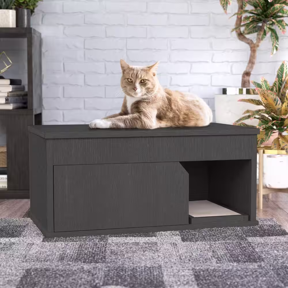 Way Basics Eco zBoard 36.6 in. W x 16.9 in. H Charcoal Black Cat Litter Box Enclosure with 1-Door