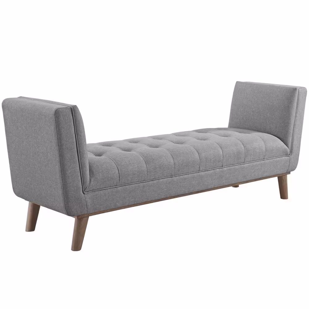 MODWAY Haven Light Gray Tufted Button Upholstered Fabric Accent Bench