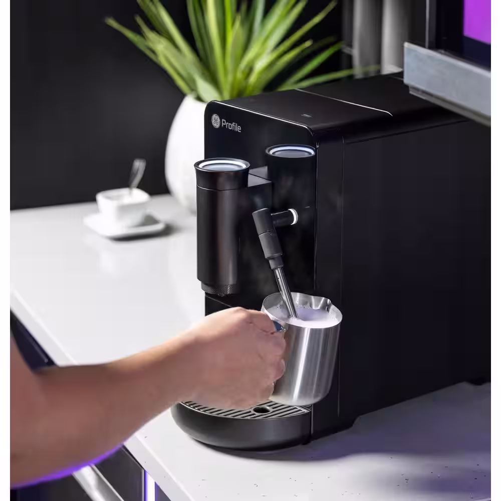 GE Profile 1- Cup Automatic Espresso Machine in Black with Built in Grinder, Frother, Frothing Pitcher, and WiFi Connected