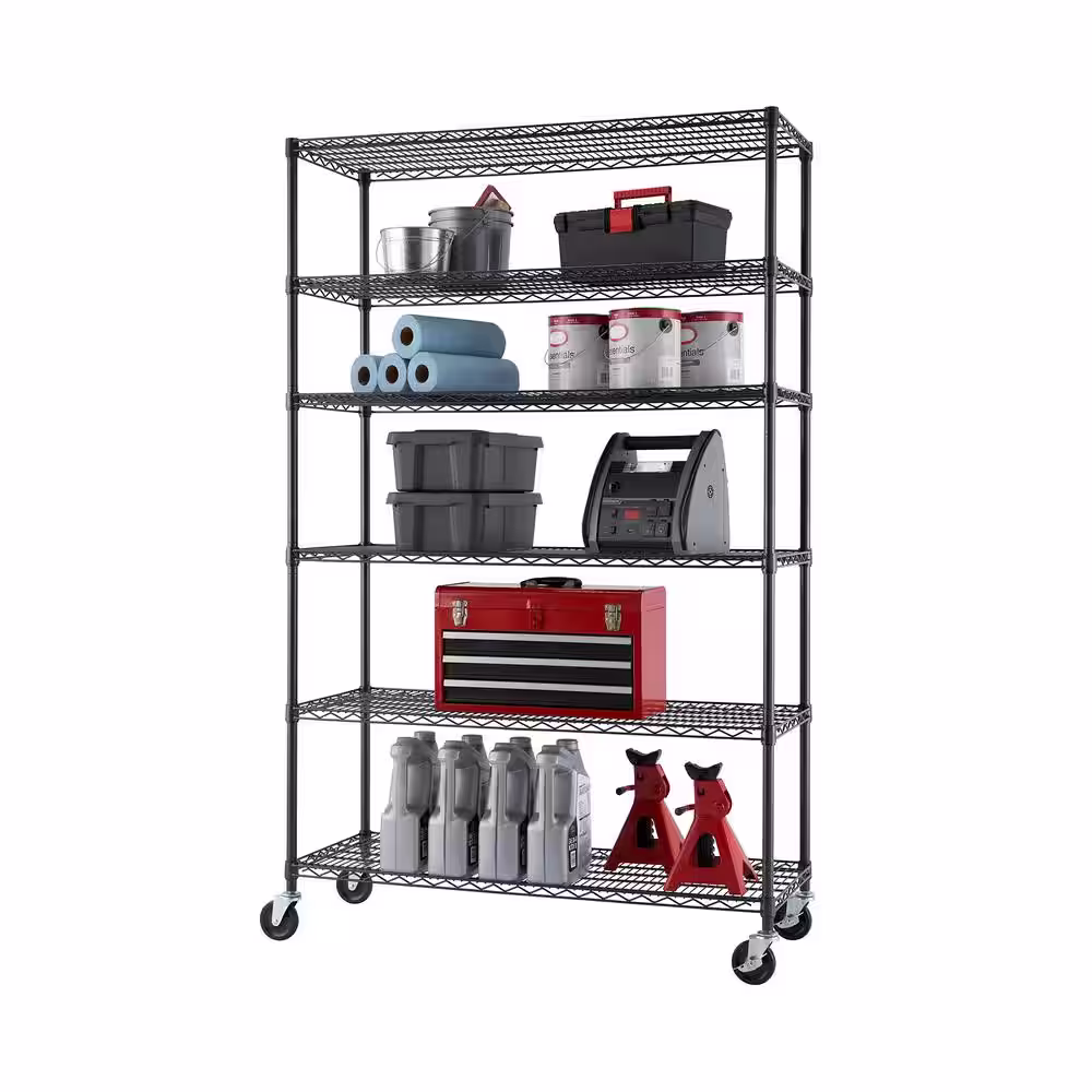 TRINITY Black Anthracite 6-Tier Steel Wire Shelving Unit (48 in. W x 77 in. H x 18 in. D)