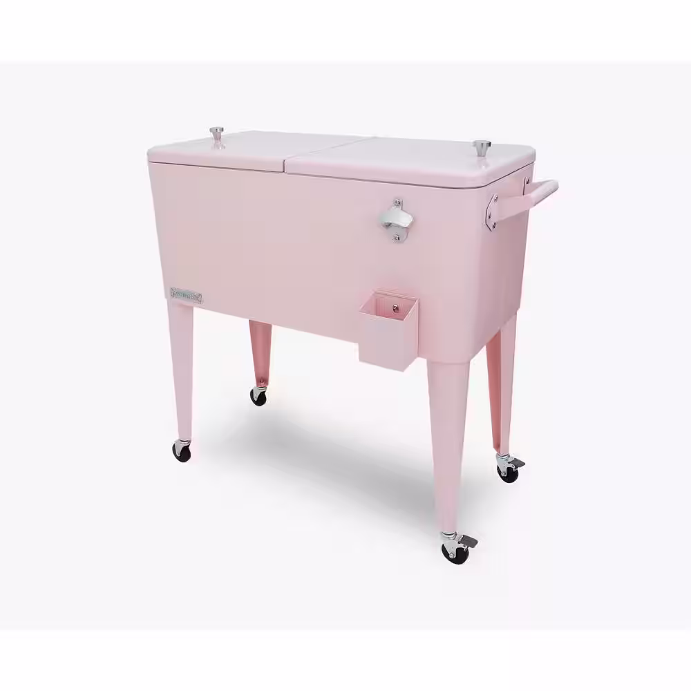 PERMASTEEL 80 qt. Pink Classic Outdoor Rolling Patio Cooler with Wheels and Handles