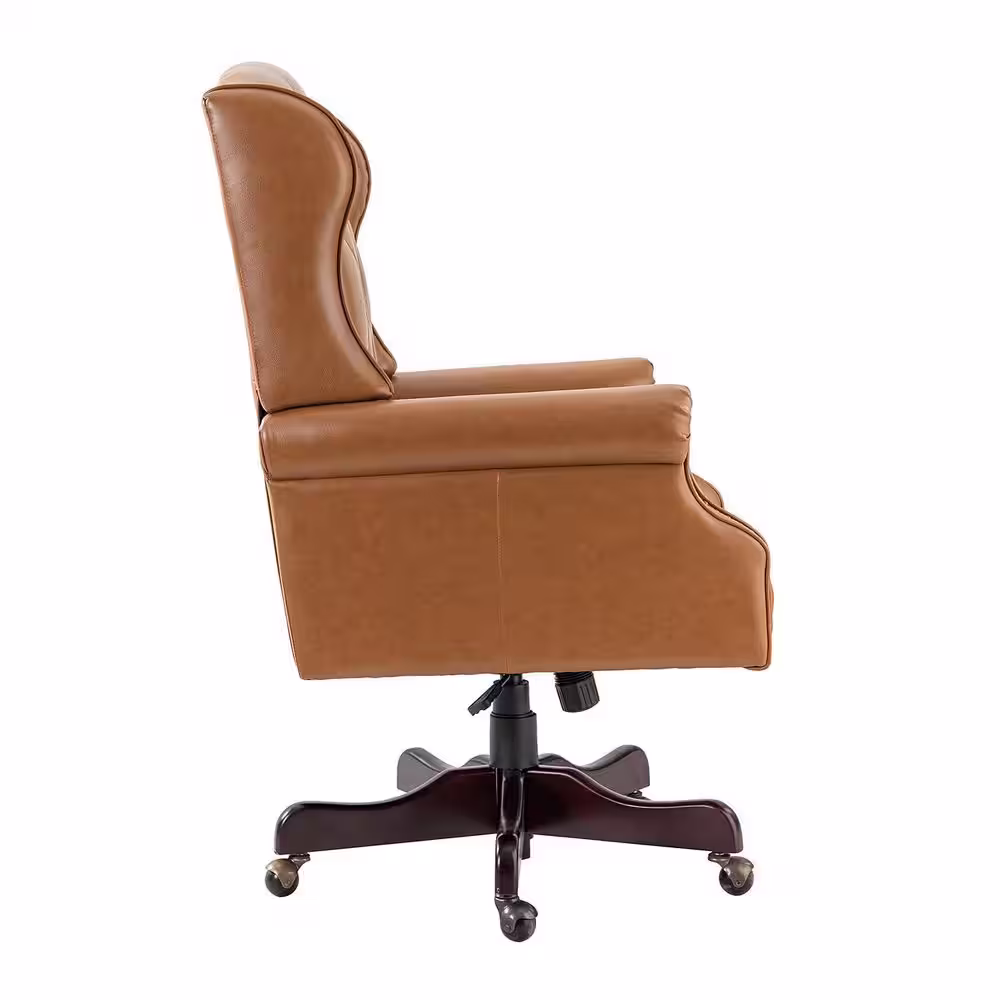 JAYDEN CREATION Micaela Camel Swivel Executive Chair with Nailhead Trim