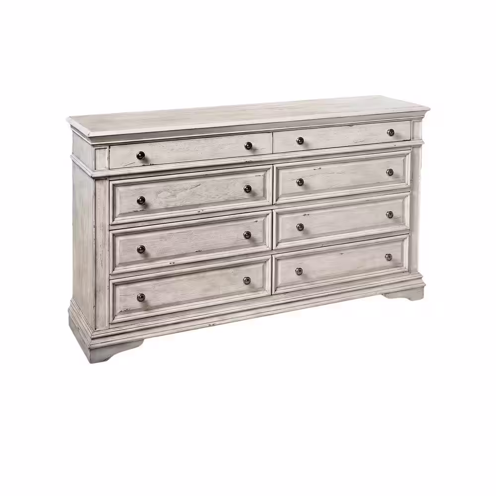 Steve Silver Highland Park 8-Drawer Rustic Ivory Dresser (66 in. Depth x 19 in. Width x 38 in. Height)