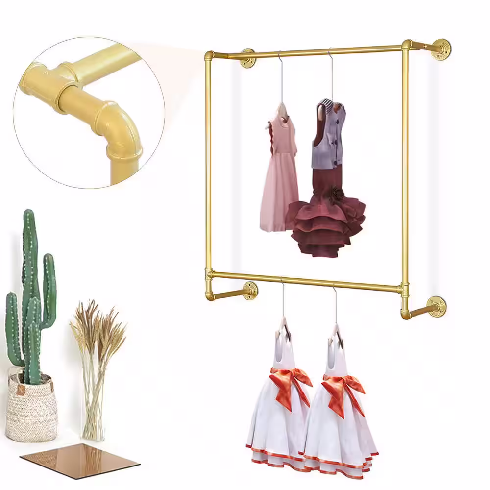 None Gold Iron Wall Mounted Clothes Rack 41.33 in. W x 44.48 in. H