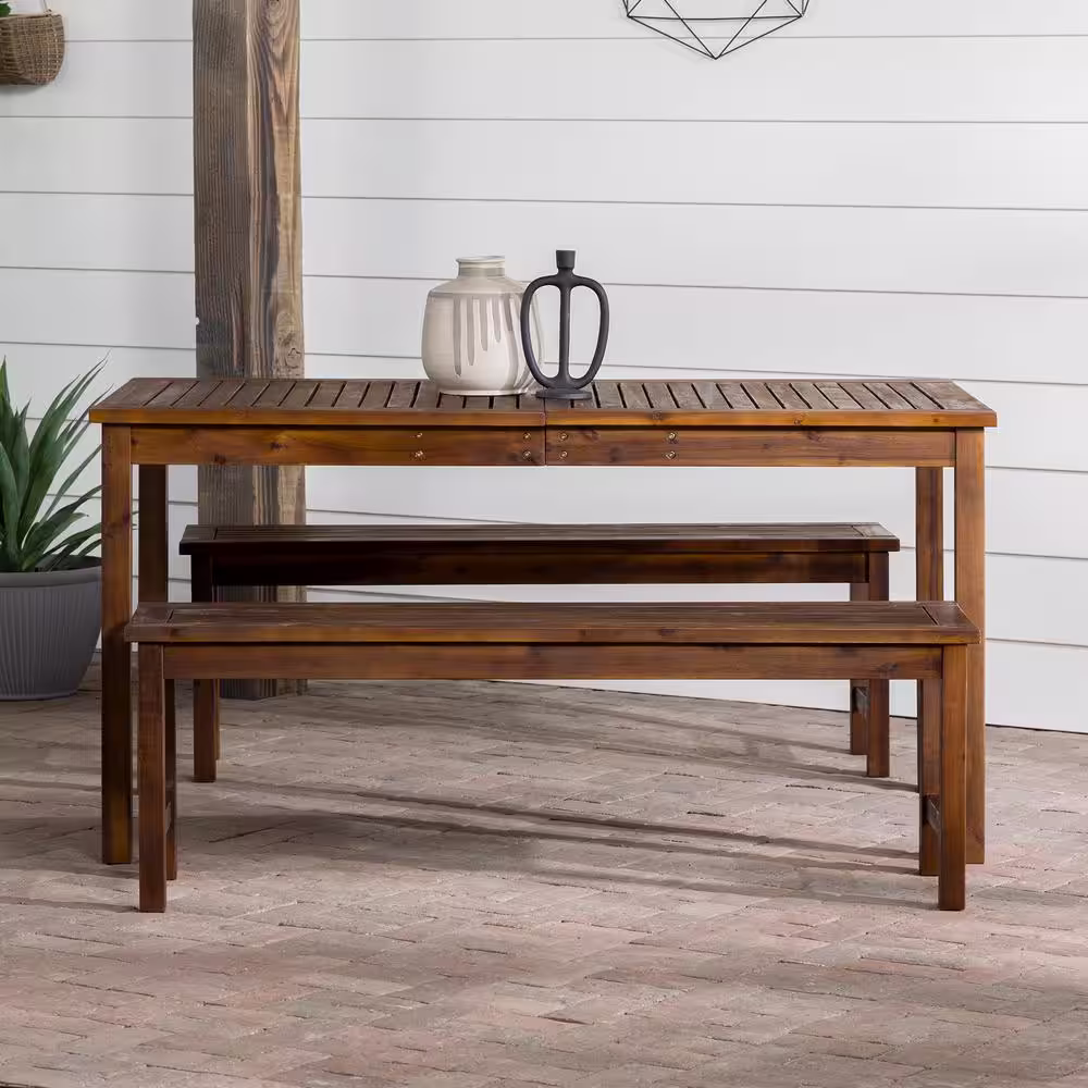 Walker Edison Furniture Company Dark Brown 3-Piece Wood Patio Dining Set