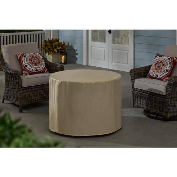 Hampton Bay 35.2 in. W x 24 in. H Round Wicker Finish Fire Table with Sintered Stone Tabletop