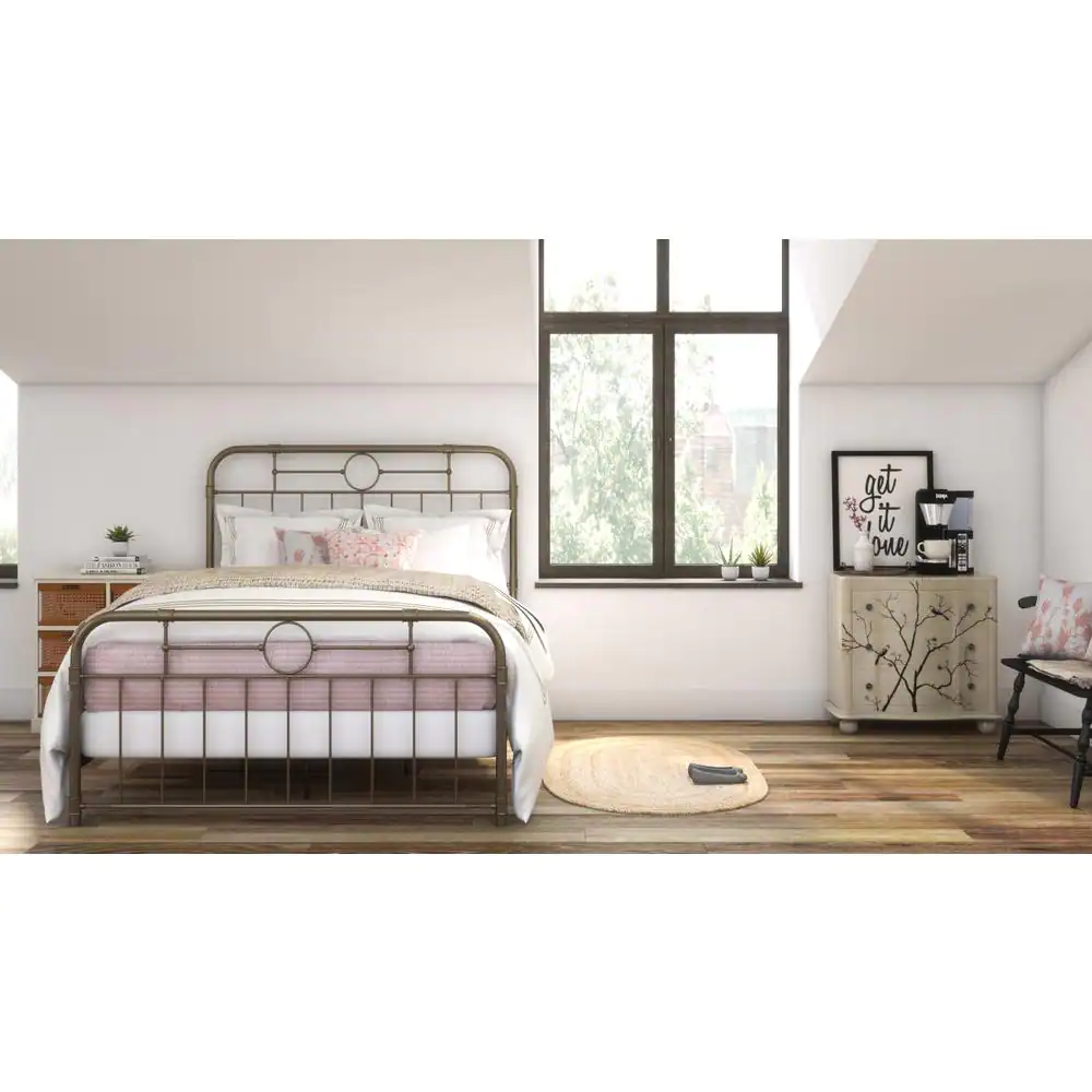 Walker Edison Furniture Company Rustic Bohemian Metal Pipe Queen Bed-Antique Bronze