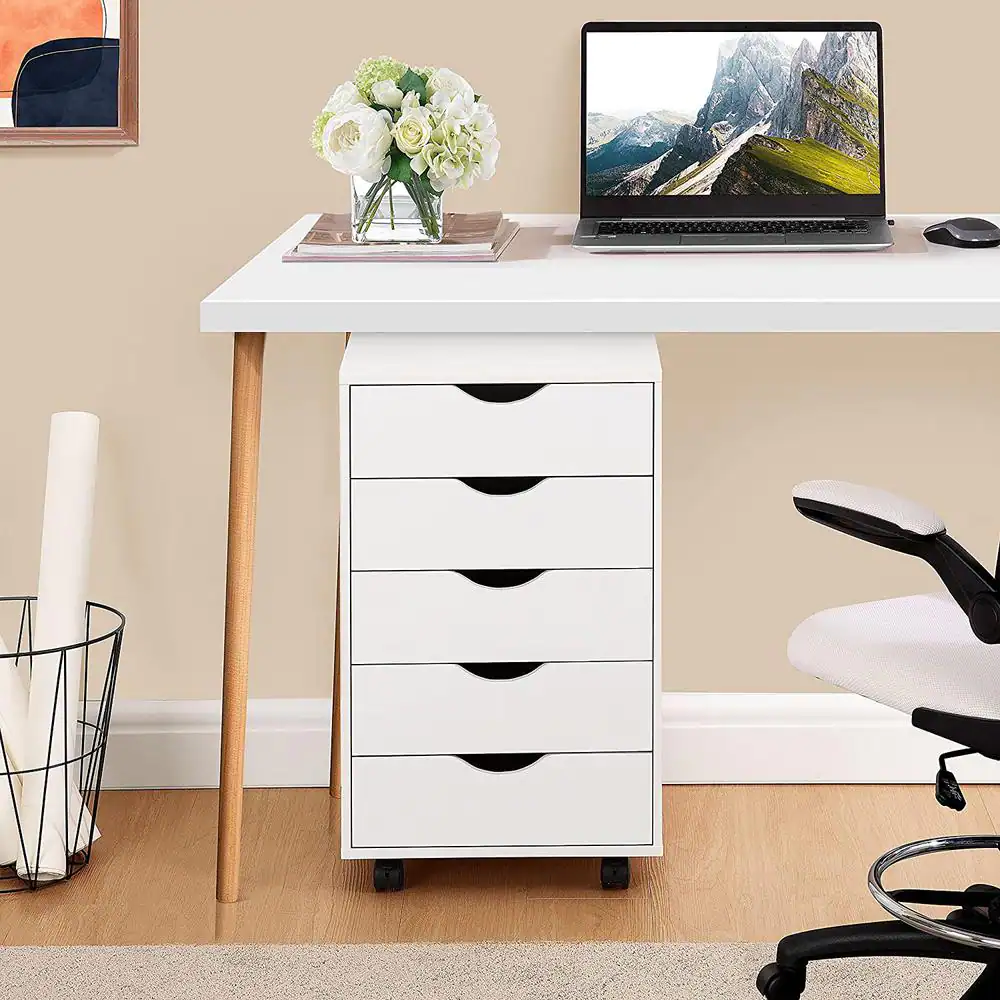 HOMESTOCK White 5-Drawer Office File Cabinets Wooden File Cabinets for Home Office Lateral File Cabinet Wood File Cabinet
