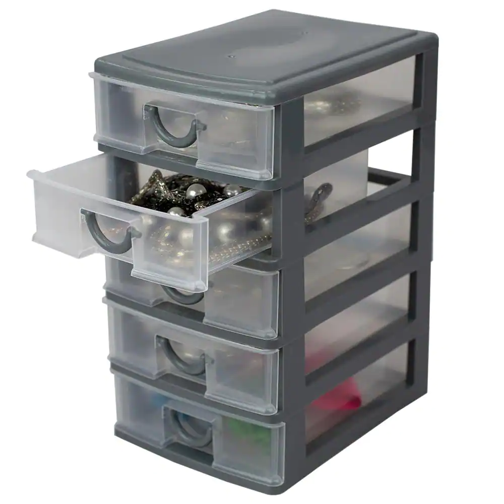 Home Basics 7 in. W x 9.5 in. H Grey Plastic 5-Drawer with Grey Drawers