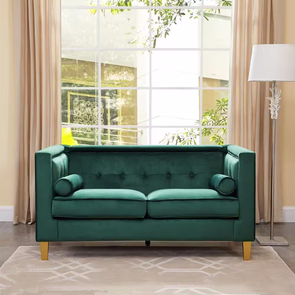 HOMESTOCK 62.2 in. W Green Velvet 2-Seater Loveseat