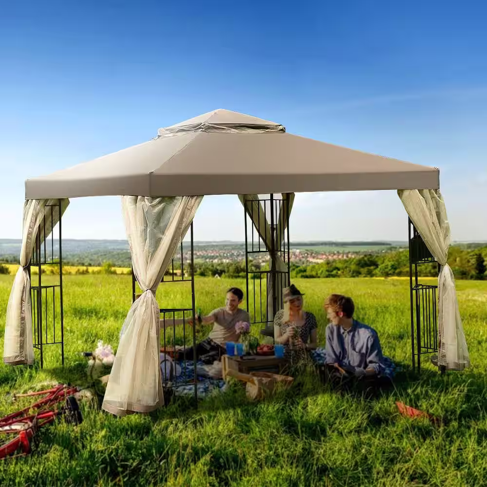 Costway Outdoor 10 ft. x 10 ft. Gazebo Canopy Shelter Awning Tent Patio Screw-free structure Garden