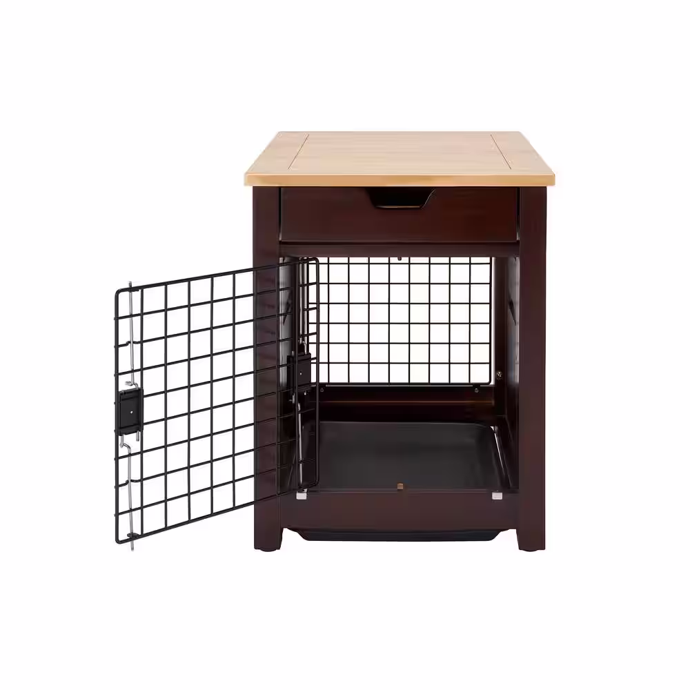 TRINITY 18 in. Pet Crate End Table w/Drawer - Espresso Brown