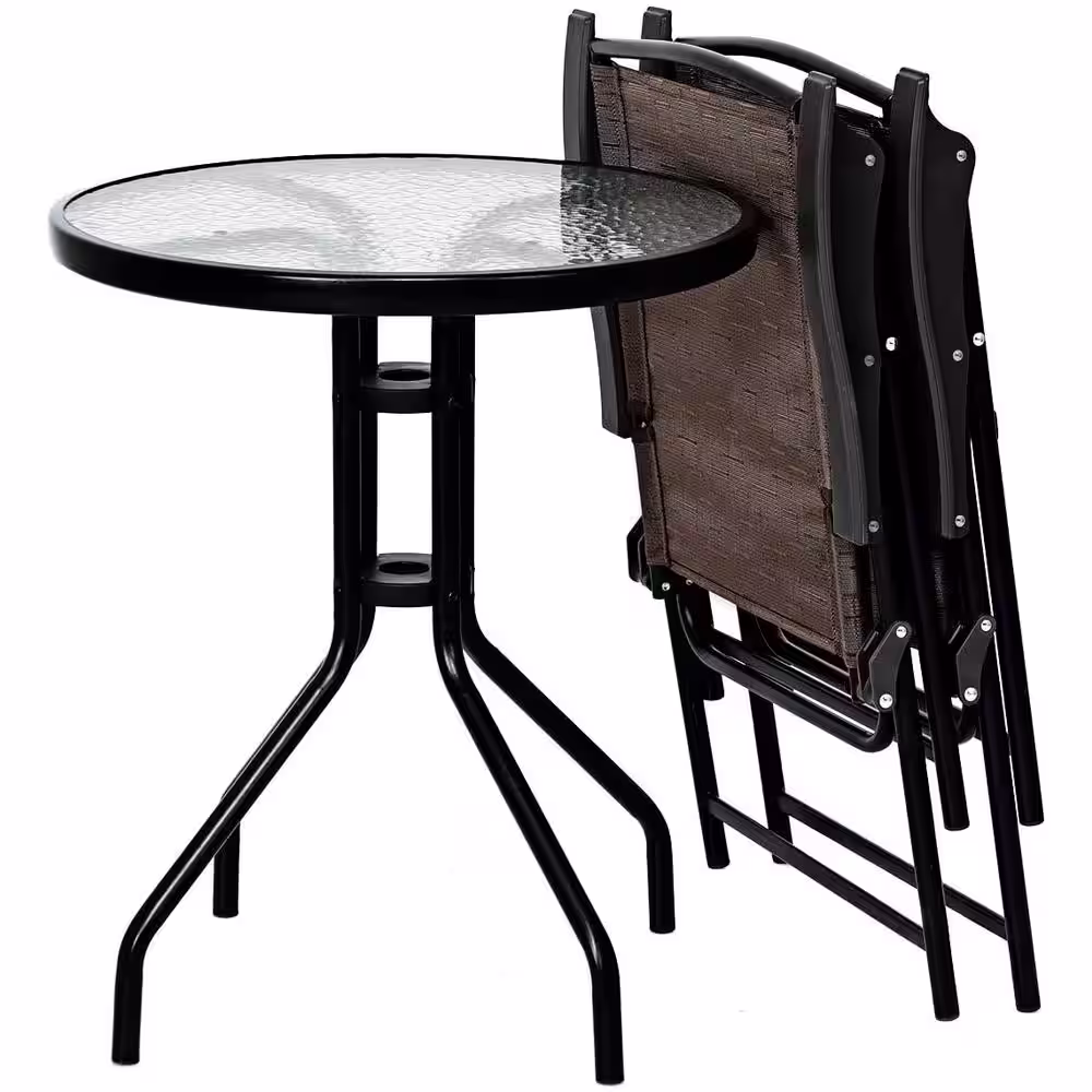 Alpulon 3 Pieces Bistro Patio Garden Furniture Set of Round Table and Folding Chairs