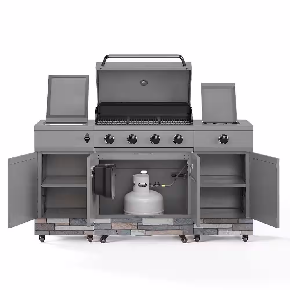 TYTUS 5-Burner Fresno Gunmetal Gray Plus Ash Stacked Stone Island Grill