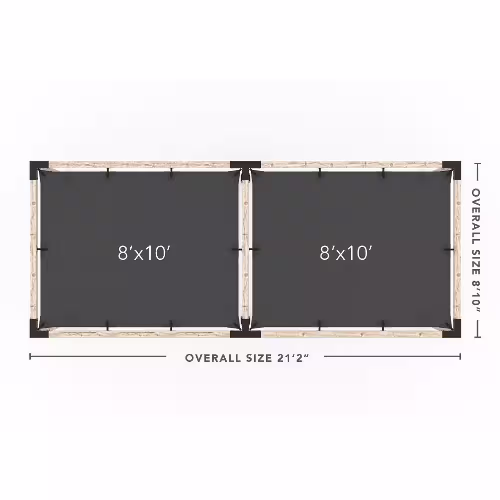 TOJA GRID 8 ft. L x 20 ft. W Double Pergola Kit with 2 Denim Shade Sails, for 4x4 Wood