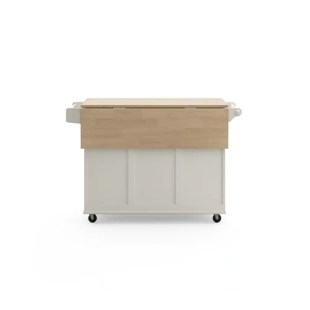 HOMESTYLES Dolly Madison White Kitchen Cart with Natural Wood Top
