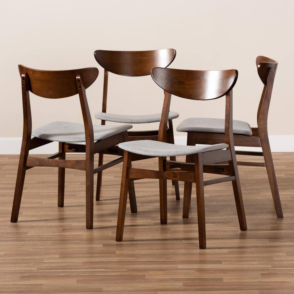Baxton Studio Parlin Light Grey and Walnut Brown Fabric Dining Chair (Set of 4)