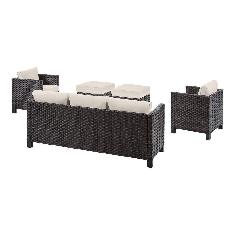 StyleWell Sharon Hill Powder Coating 5-Piece Dark Wicker Patio Conversation with Almond Biscotti Cushions