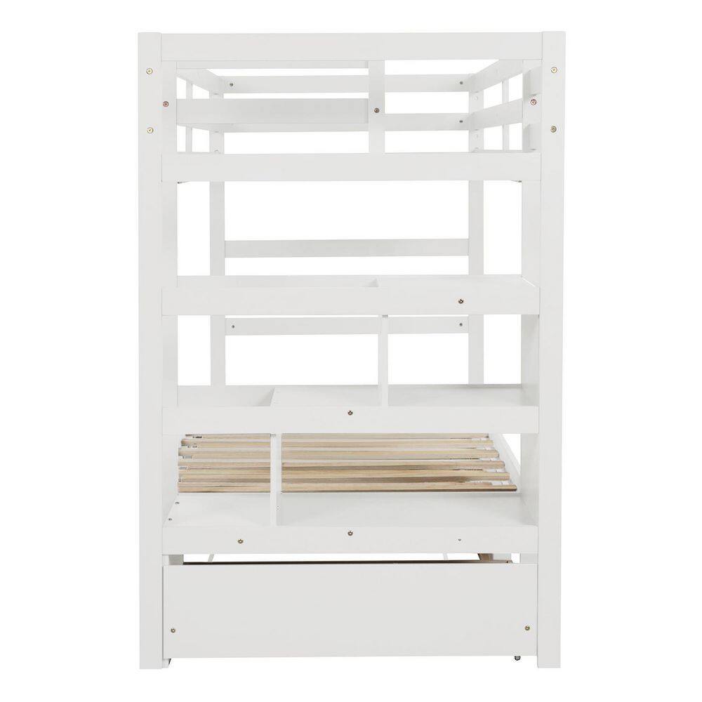 None White Twin Over Twin/King (Irregular King) Bunk Bed with Twin Trundle, Extendable Bunk Bed