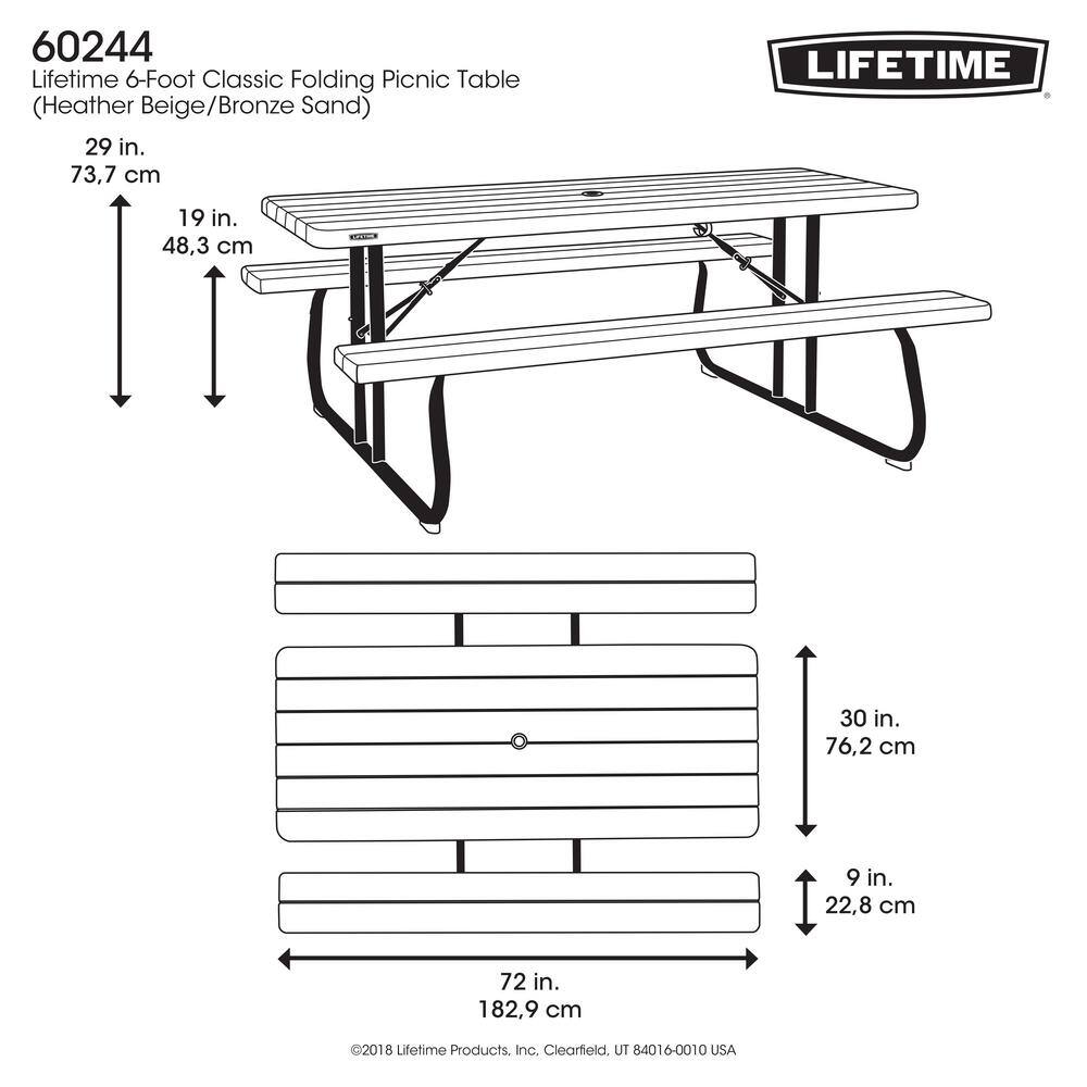 Lifetime 6 ft. Folding Picnic Table: Heather Beige