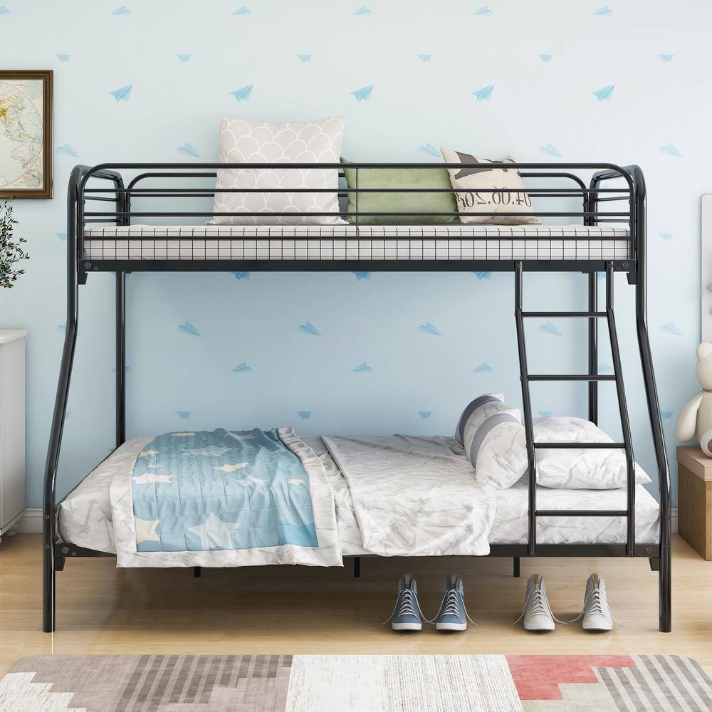 wetiny Black Heavy Duty Twin-Over-Full Metal Bunk Bed, Easy Assembly with Enhanced Upper-Level Guardrail