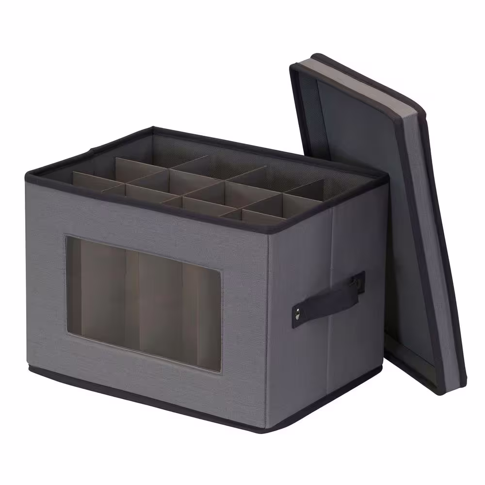 HOUSEHOLD ESSENTIALS .8 Gal. Champagne Flute Storage Box in Gray