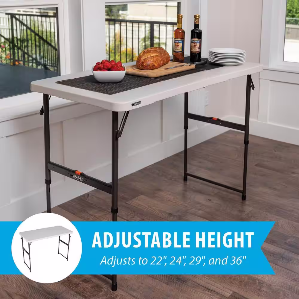 Lifetime 4 ft. One Hand Adjustable Height Fold-in-Half Table Almond