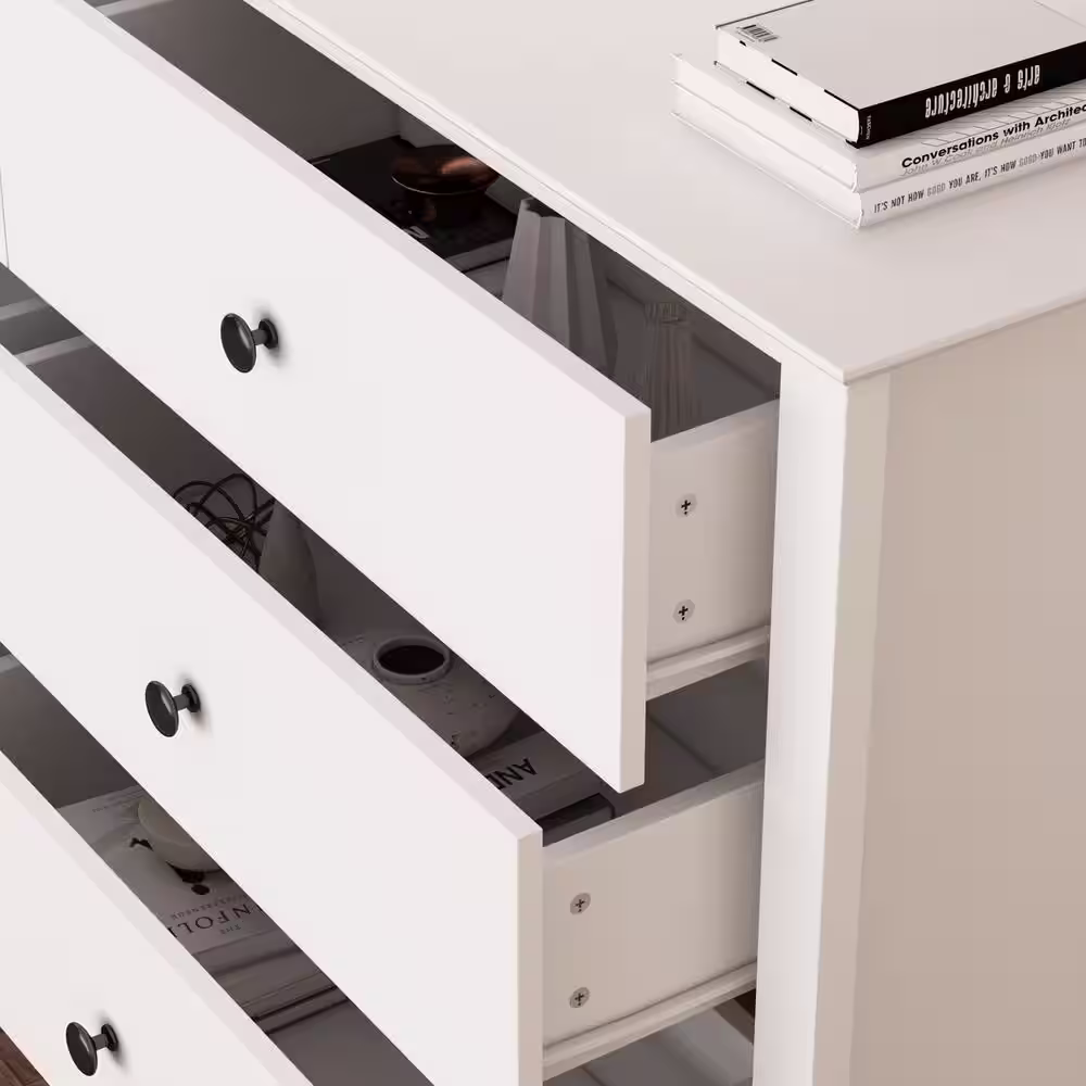 None White Wooden Dresser, Vanity, Cabinet with 6 Drawers and Eco-Friendly Paint Finish, 31.5 in. H x 55.1 in. W x 15.7 in. D