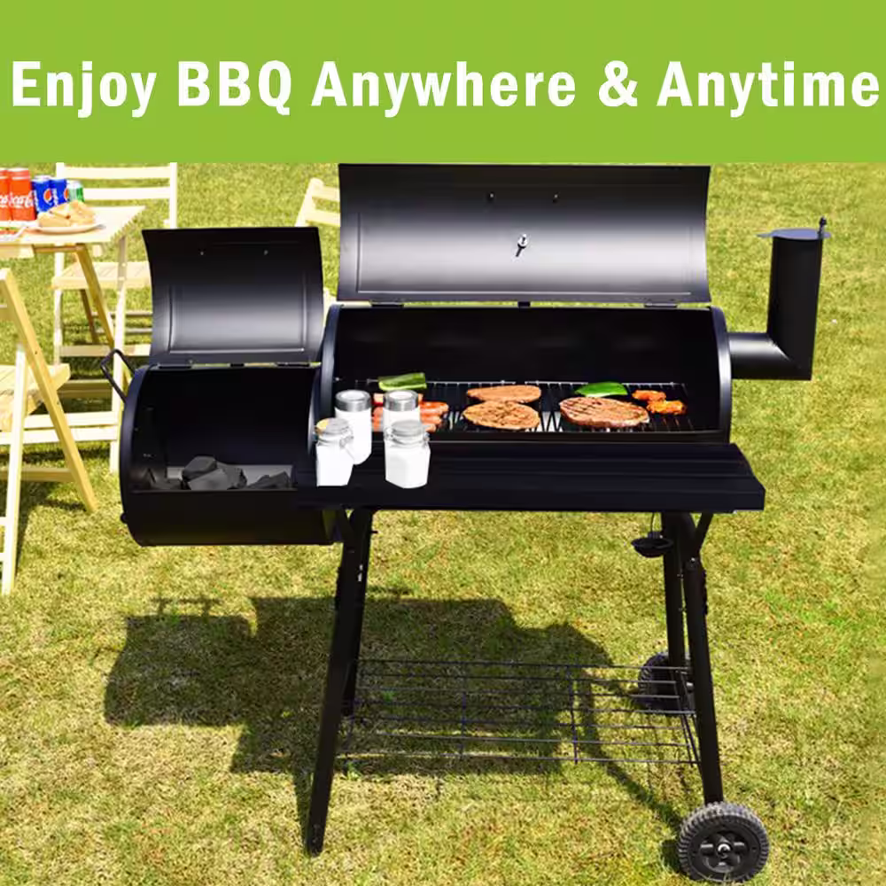 None Classic Charcoal Grill in Black with Offset Smoker