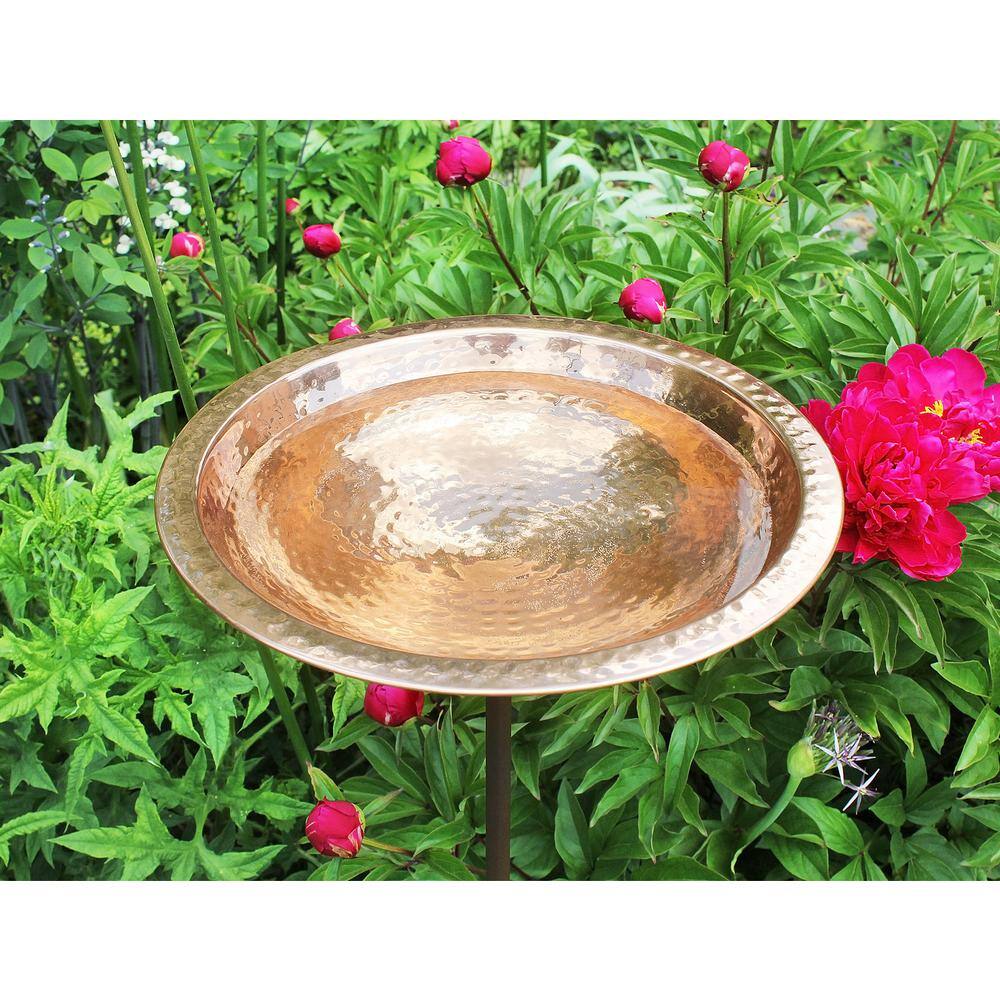 Achla Designs 12.5 in. Dia Polished Copper Plated Hammered Copper Birdbath Bowl with Stake