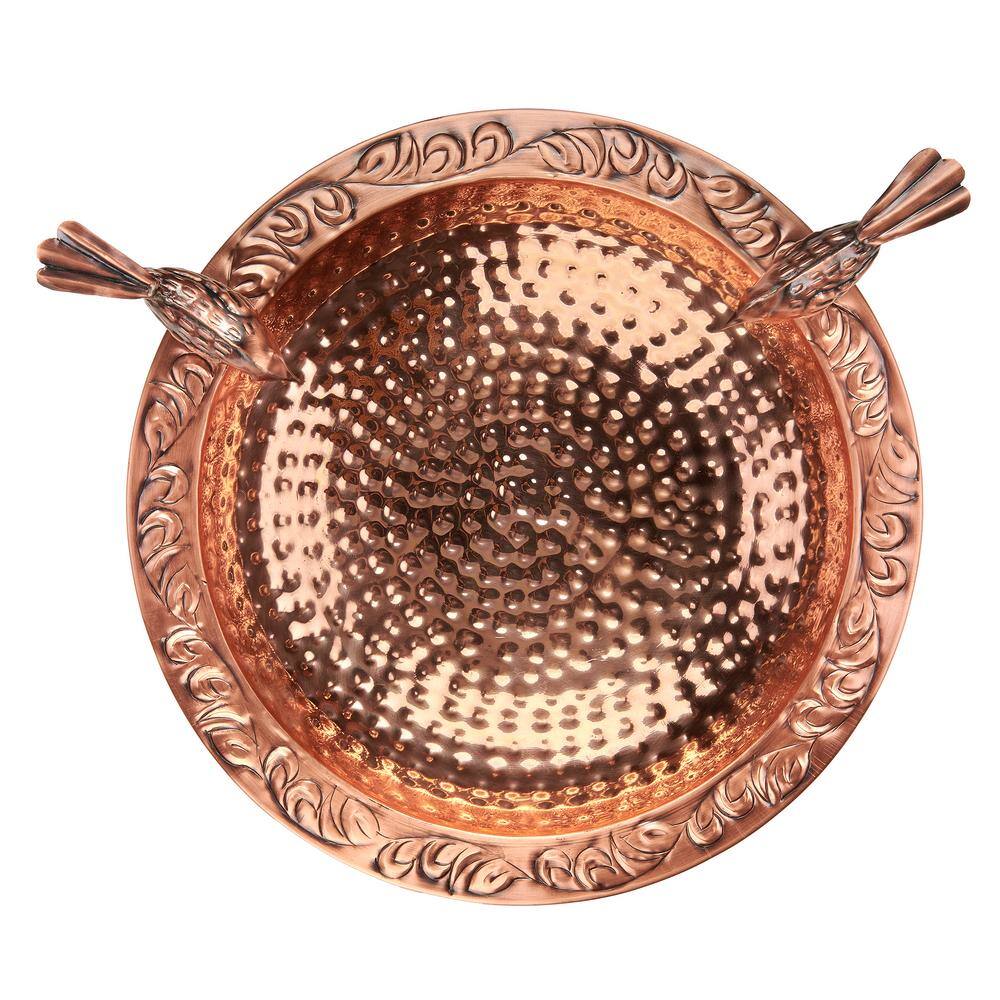 Good Directions Pure Copper Birdbath, Featuring Two Copper Birds and a Tree Themed Multi-Pronged Garden Pole