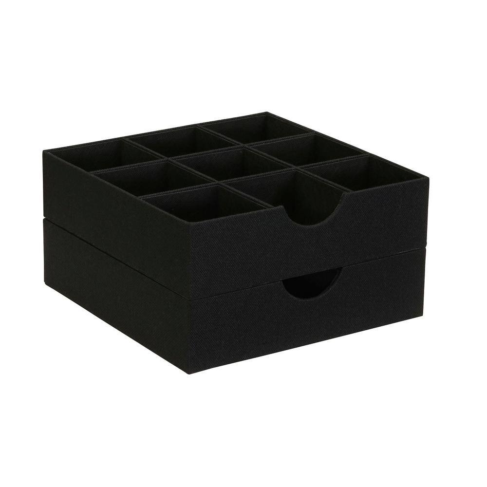 HOUSEHOLD ESSENTIALS 12 in. W x 3 in. H 1 Black Linen 1 Drawer Unit 9 Section Hard-Sided Trays (2-Pack)