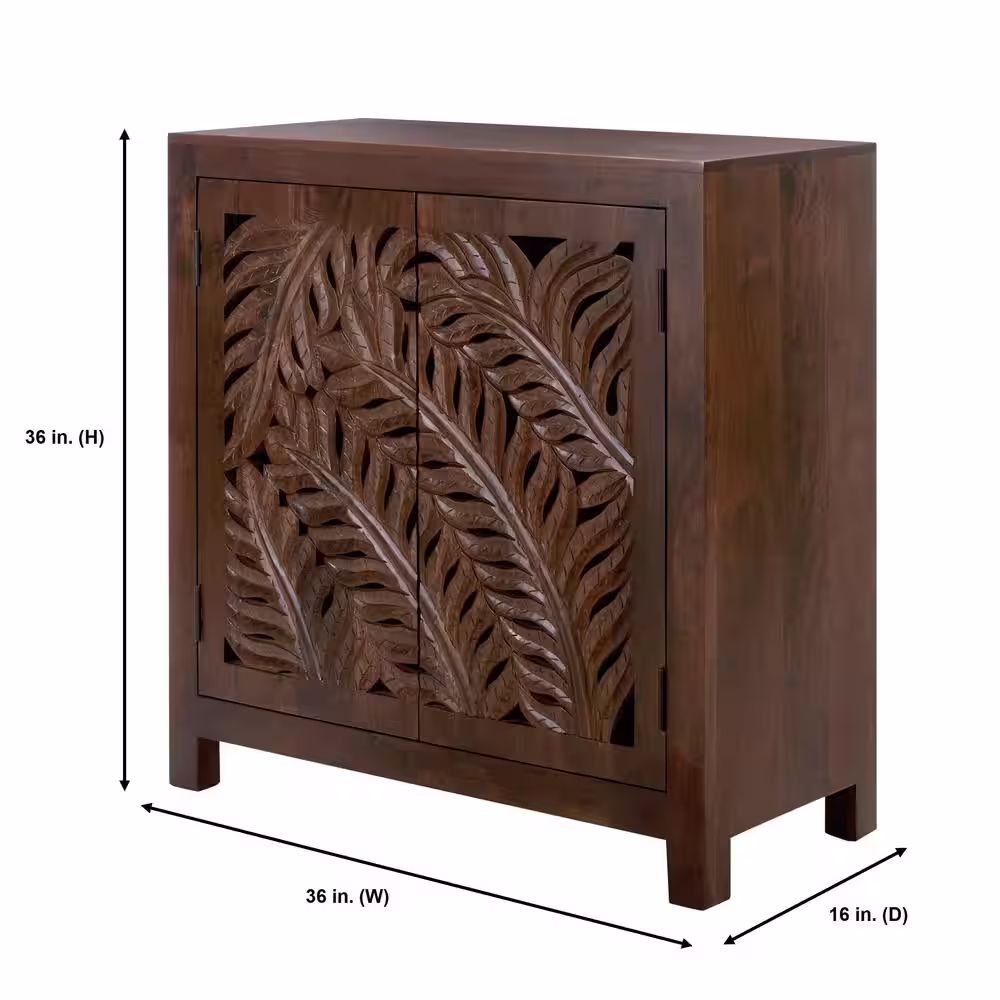 Home Decorators Collection Palmeadow Carved Walnut Brown Accent Cabinet with Solid Wood