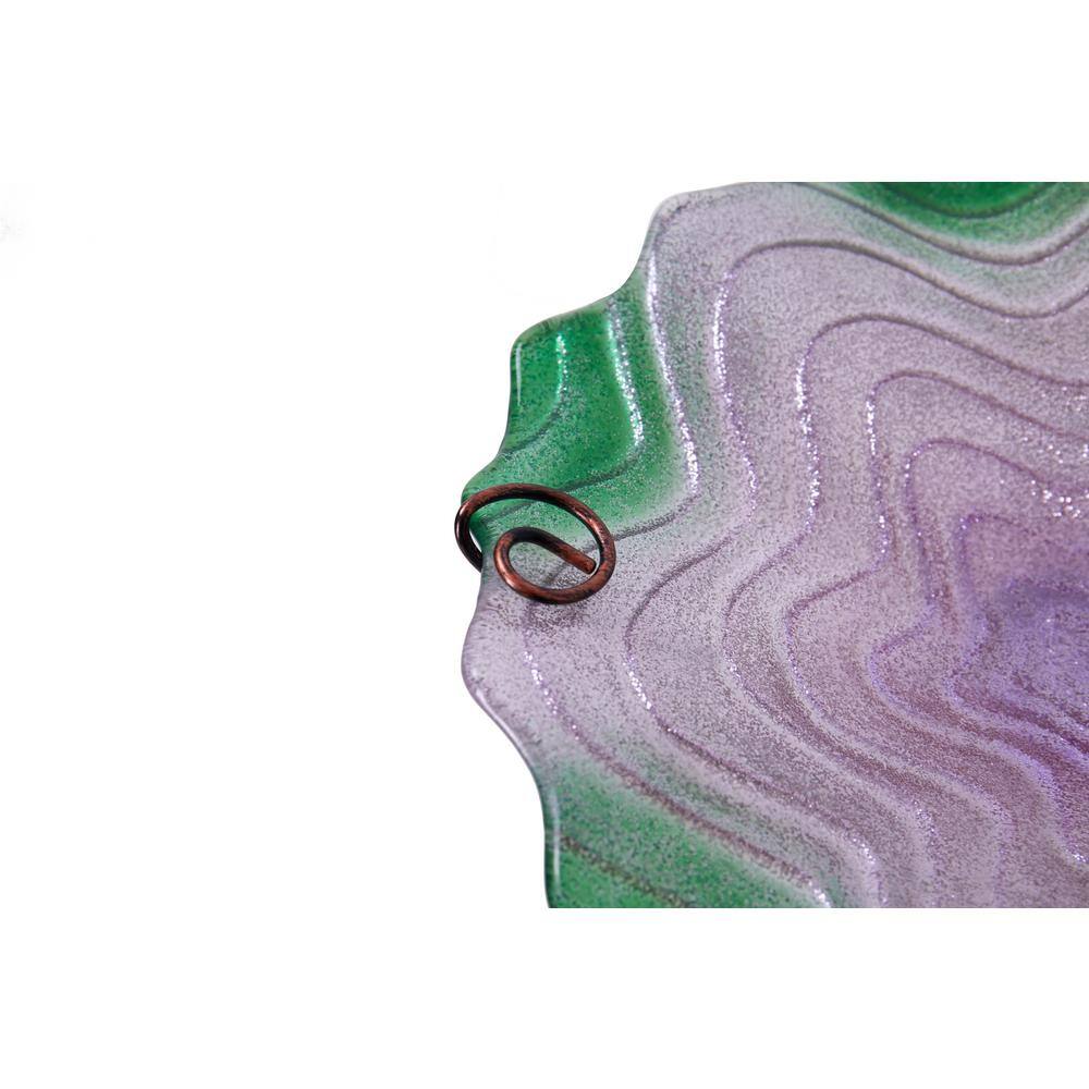 Evergreen Purple and Green Glitter Glass Birdbath with Garden Stake