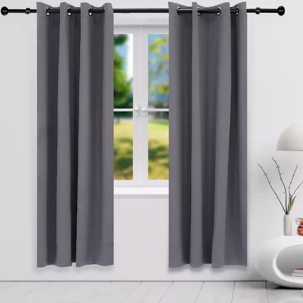 Sunnydaze Decor 2 Indoor/Outdoor Blackout Curtain Panels with Grommet Top - 52 x 84 in (1.32 x 2.13 m) - Gray