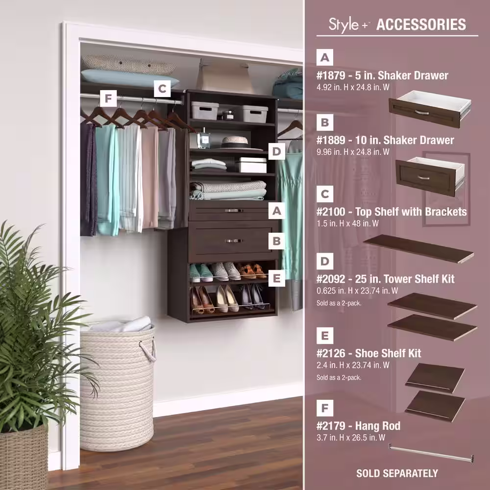 ClosetMaid Style+ 25 in. W Chocolate Teak Hanging Wood Closet Tower