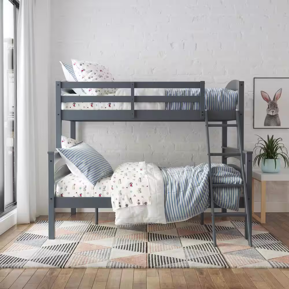 Dorel Living Brady Twin Over Full Gray Wood Bunk Bed