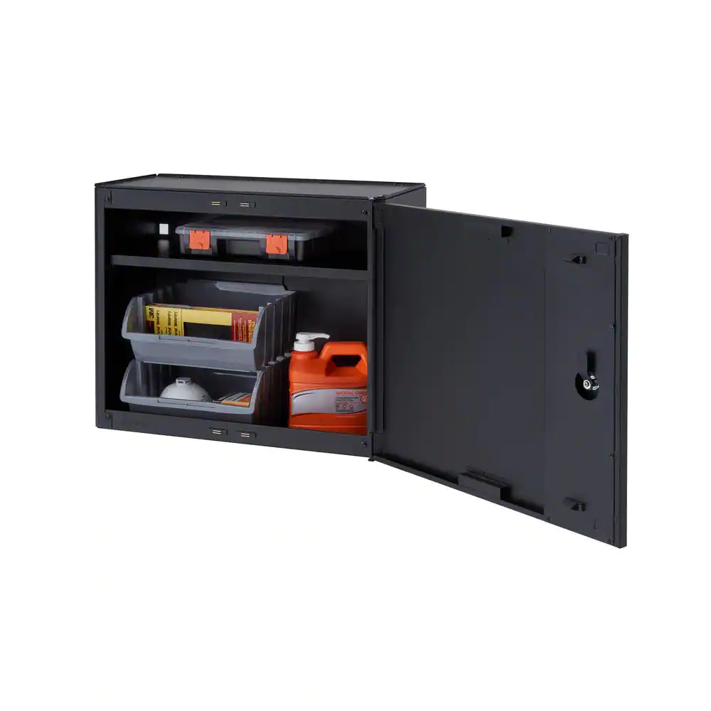 TRINITY Steel 1-Shelf Wall Mounted Garage Cabinet in Black/Silver (24 in W x 19 in H x 12 in D)