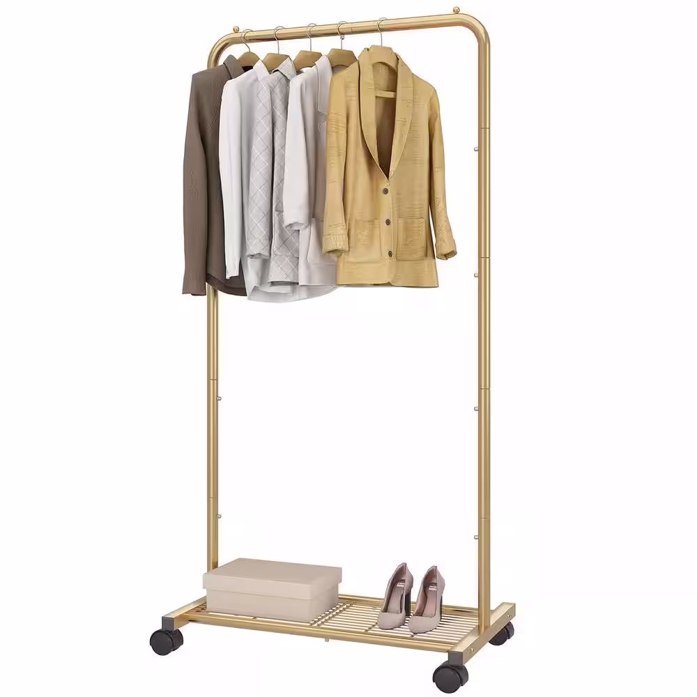 None Gold Metal Garment Clothes Rack 28.5 in. W x 59 in. H