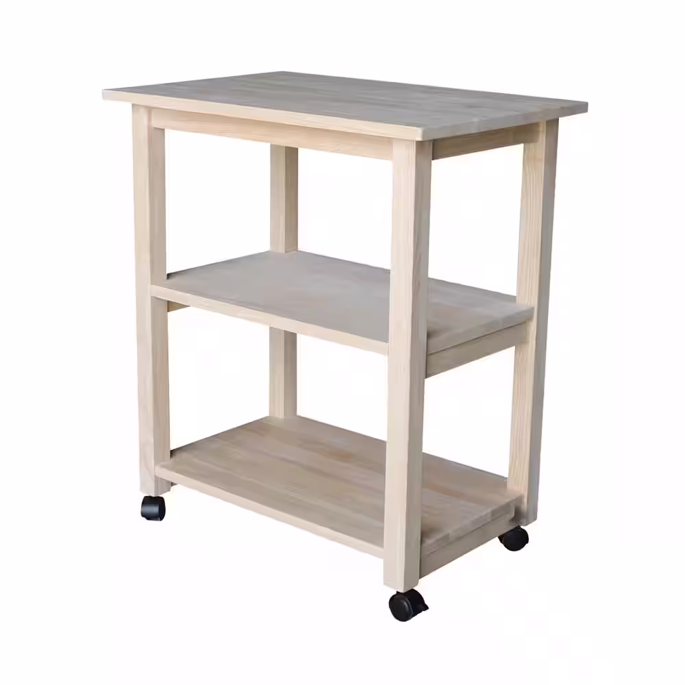 International Concepts Unfinished Microwave Cart with Shelves