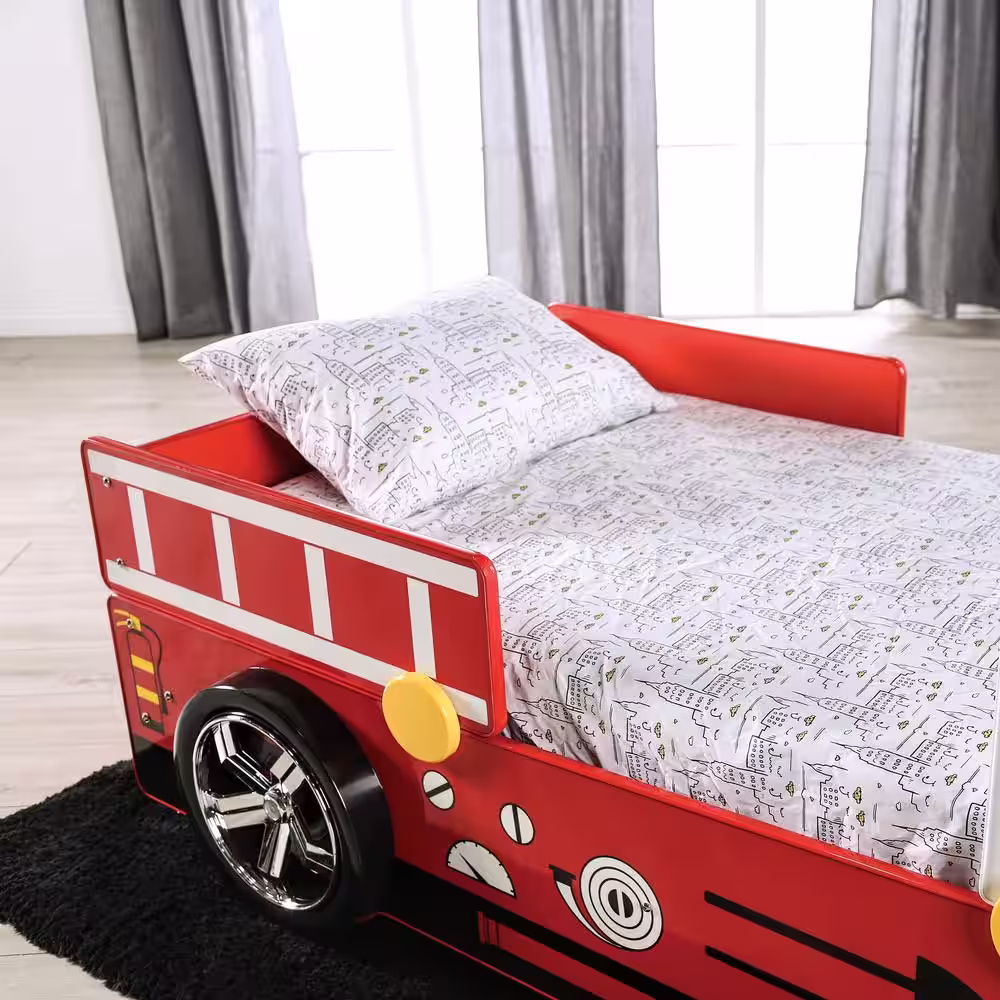 Furniture of America Mitta Red Fire Truck Youth Twin Bed
