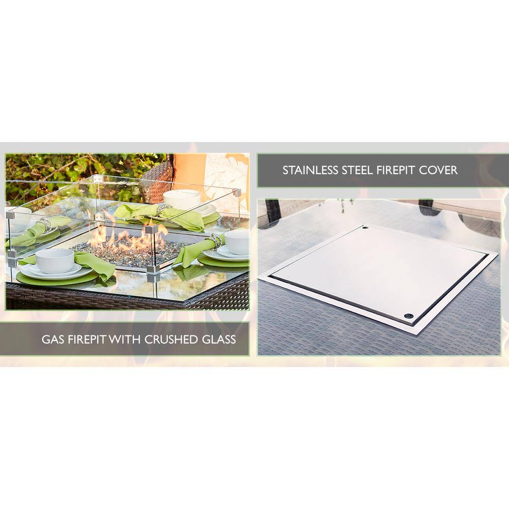 DIRECT WICKER Turnbury Large 70.8 in. Propane Round Brown Wicker Gas Fire Pit Table with Tempered Glass Surround