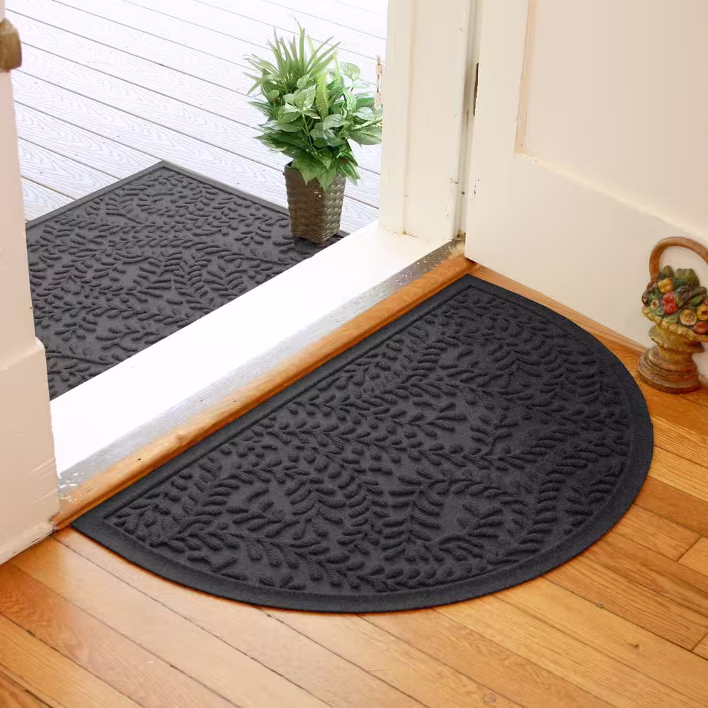 Bungalow Flooring Waterhog Boxwood Charcoal 24 in. x 39 in. Half Round PET Polyester Indoor Outdoor Doormat
