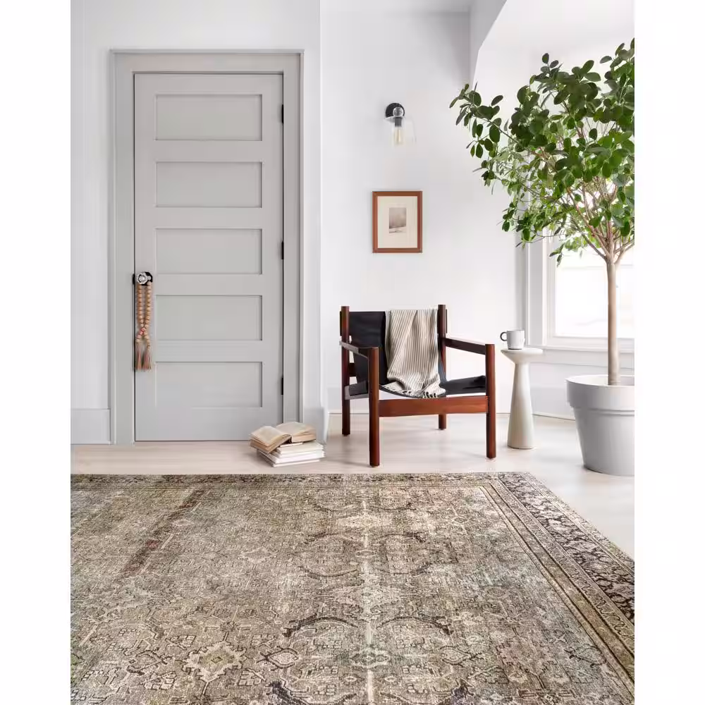 LOLOI II Layla Olive/Charcoal 9 ft. 6 in. x 14 ft. Printed Traditional Area Rug