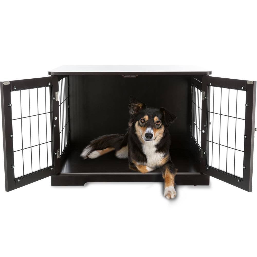 TRIXIE Furniture Style Dog Crate, Indoor Kennel, Pet Home, End Table or Nightstand with 2-Doors, Brown, Medium