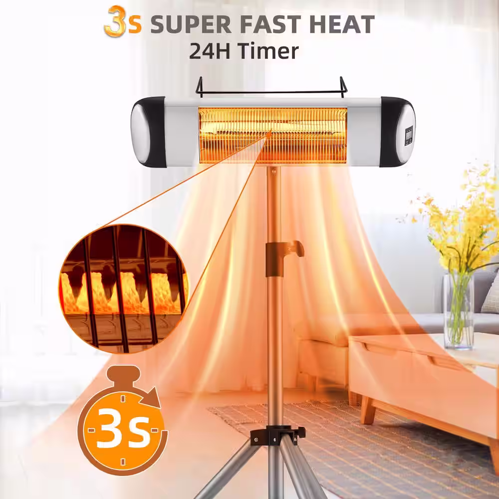 None 15000-Watt Electric Outdoor Metal Patio Heater with Remote and 3 Heat Settings