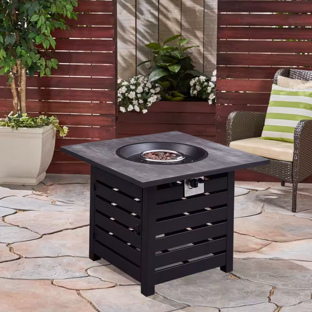 None 23.8 in. H x 31.75 in. W Outdoor 40000 BTU Square Black Metal Natural Gas Fire Pit Table